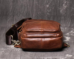 Brown Leather Backpack Men's Sling Bag Chest Bag Brown One shoulder Backpack Sling Pack For Men