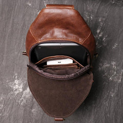 Brown Leather Backpack Men's Sling Bag Chest Bag Brown One shoulder Backpack Sling Pack For Men