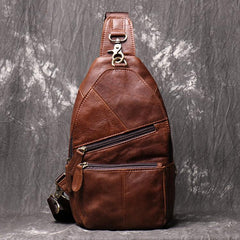 Brown Leather Backpack Men's Sling Bag Chest Bag Brown One shoulder Backpack Sling Pack For Men - imessengerbags