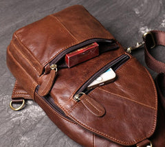 Brown Leather Backpack Men's Sling Bag Chest Bag Brown One shoulder Backpack Sling Pack For Men