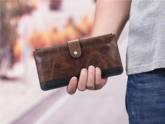 Brown Zip Leather Billfold Wallet for Men Bifold Wallet Vertical Zip Leather Small Wallet For Men - imessengerbags