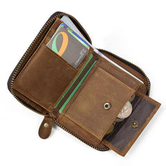 Brown Zip Leather Billfold Wallet for Men Bifold Wallet Vertical Zip Leather Small Wallet For Men - imessengerbags