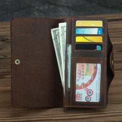 Coffee Leather Long Wallet for Men Trifold Long Wallet Leather Multi-Cards Wallet For Men