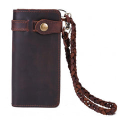 Cool Leather Long Biker Wallet for Men Bifold Biker Chain Wallet Long Chain Wallet For Men - imessengerbags
