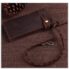 Cool Leather Long Biker Wallet for Men Bifold Biker Chain Wallet Long Chain Wallet For Men - imessengerbags