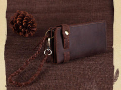 Cool Leather Long Biker Wallet for Men Bifold Biker Chain Wallet Long Chain Wallet For Men - imessengerbags