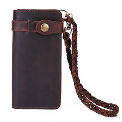 Cool Leather Long Biker Wallet for Men Bifold Biker Chain Wallet Long Chain Wallet For Men - imessengerbags