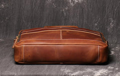 Brown Leather Men 14 inches Vintage Briefcase Handbag Dark Coffee Laptop Handbag Side Bag For Men - imessengerbags