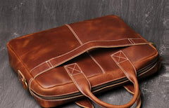Brown Leather Men 14 inches Vintage Briefcase Handbag Dark Coffee Laptop Handbag Side Bag For Men - imessengerbags