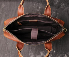 Brown Leather Men 14 inches Vintage Briefcase Handbag Dark Coffee Laptop Handbag Side Bag For Men - imessengerbags