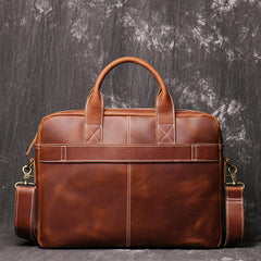 Brown Leather Men 14 inches Vintage Briefcase Handbag Dark Coffee Laptop Handbag Side Bag For Men