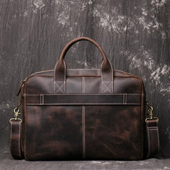 Brown Leather Men 14 inches Vintage Briefcase Handbag Dark Coffee Laptop Handbag Side Bag For Men - imessengerbags
