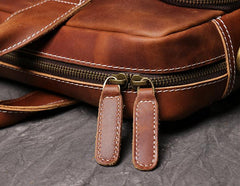 Brown Leather Men 14 inches Vintage Briefcase Handbag Dark Coffee Laptop Handbag Side Bag For Men - imessengerbags