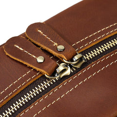 Brown Leather Men's Clutch Bag Double Zipped Wristlet Handbag Storage Bag For Men