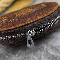 Brown Leather Men's Car Key and Oval Wallet Zipper Car Key Case Car Holder For Men