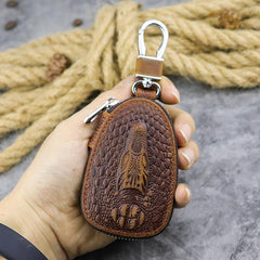 Brown Leather Men's Car Key and Oval Wallet Zipper Car Key Case Car Holder For Men