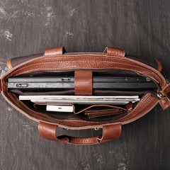 Brown Leather Mens Business Briefcase 14'' Laptop Work Bag Brown Handbag Briefcase Shoulder Bags For Men