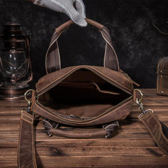 Vintage Brown Leather Mens Vertical Work Bag Handbag Vertical Briefcase Shoulder Bag For Men