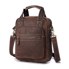 Vintage Brown Leather Mens Vertical Work Bag Handbag Vertical Briefcase Shoulder Bag For Men