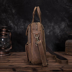 Leather Mens Vertical Work Bag Handbag Brown Vertical Small Briefcase Shoulder Bag For Men