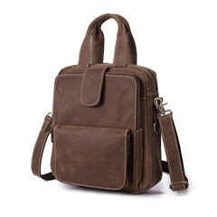 Leather Mens Vertical Work Bag Handbag Brown Vertical Small Briefcase Shoulder Bag For Men