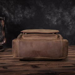 Leather Mens Vertical Work Bag Handbag Brown Vertical Small Briefcase Shoulder Bag For Men