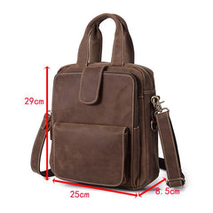 Leather Mens Vertical Work Bag Handbag Brown Vertical Small Briefcase Shoulder Bag For Men