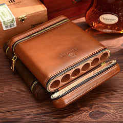 Brown Leather&Cedar Mens 6pcs Cigar Case Leather Cigar Cases for Men