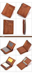 Brown MENS LEATHER Bifold Wallet Short Wallet Card Wallet Dark Brown Coin Wallet FOR MEN