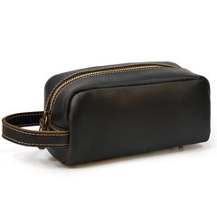 Brown MENS LEATHER ZIPPER CLUTCH WRISTLET PURSE CLUTCH BAG STORAGE BAG FOR MEN