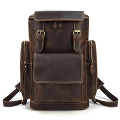 Brown Mens Leather 15 inches Large School Laptop Backpack Brown Travel Backpacks for Men