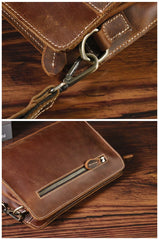 Vintage Brown Mens Clutch Wallet Leather Zipper Clutch Wristlet Purse Bag Clutch Bags For Men