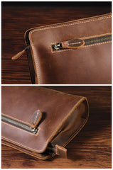 Vintage Brown Mens Clutch Wallet Leather Zipper Clutch Wristlet Purse Bag Clutch Bags For Men