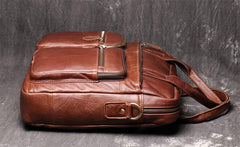 Brown Oiled Leather Men's Brown Professional Briefcase 15‘’ Laptop Handbag Business Bag For Men - imessengerbags