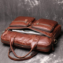 Brown Oiled Leather Men's Brown Professional Briefcase 15‘’ Laptop Handbag Business Bag For Men - imessengerbags