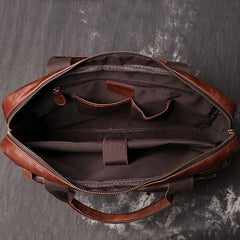 Brown Oiled Leather Men's Brown Professional Briefcase 15‘’ Laptop Handbag Business Bag For Men - imessengerbags