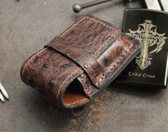 Brown Ostrich Style Leather Mens Holster Zippo Lighter Cases Belt Loop Standard Zippo Lighter Holder For Men