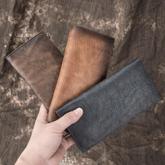 Vintage Brown Long Wallet Leather Mens Bifold Long Wallet Slim Long Wallet For Men - imessengerbags