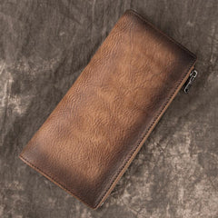 Vintage Brown Long Wallet Leather Mens Bifold Long Wallet Slim Long Wallet For Men - imessengerbags