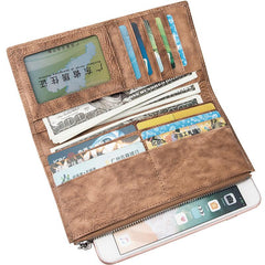 Vintage Brown Long Wallet Leather Mens Bifold Long Wallet Slim Long Wallet For Men - imessengerbags