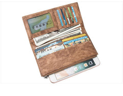 Vintage Brown Long Wallet Leather Mens Bifold Long Wallet Slim Long Wallet For Men - imessengerbags