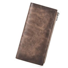Vintage Brown Long Wallet Leather Mens Bifold Long Wallet Slim Long Wallet For Men - imessengerbags