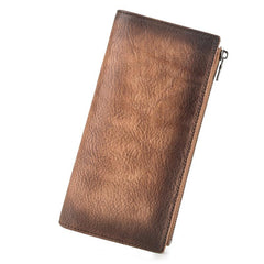 Vintage Brown Long Wallet Leather Mens Bifold Long Wallet Slim Long Wallet For Men - imessengerbags