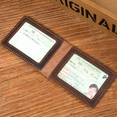 Brown Cool Leather Mens Card Holder Front Pocket Wallet Black License Wallet for Men - imessengerbags
