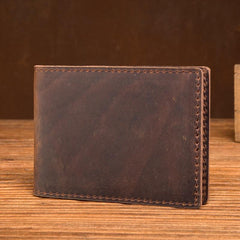 Brown Cool Leather Mens Card Holder Front Pocket Wallet Black License Wallet for Men - imessengerbags
