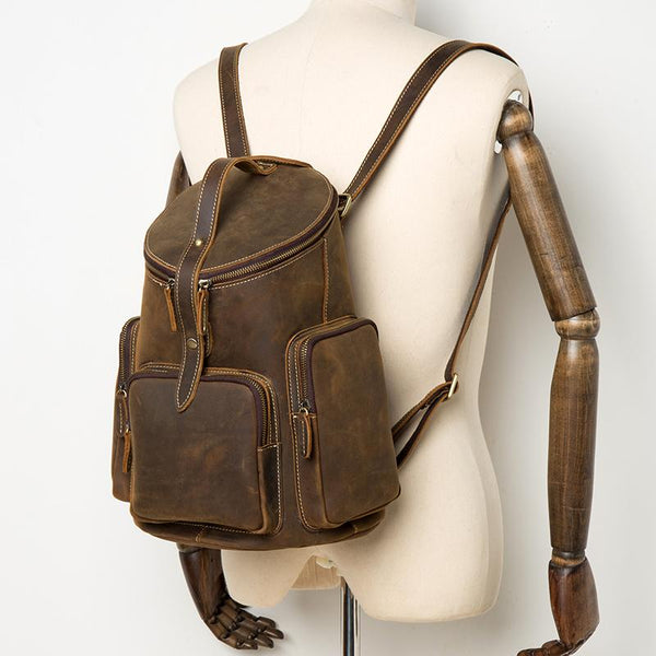 Brown Business Mens Leather 12-inches Computer Backpacks Cool Travel Backpacks School Backpacks for men - imessengerbags