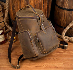 Brown Business Mens Leather 12-inches Computer Backpacks Cool Travel Backpacks School Backpacks for men