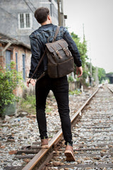 Brown Mens Leather 15 inches Computer Backpacks Black Cool Travel Backpacks Laptop School Backpack for men