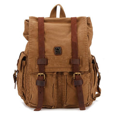 Brown CANVAS Mens Fashion Khaki 16'' Large Travel Bag College Backpack Hiking Backpack For Men - imessengerbags