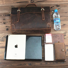 Brown Leather Men's Professional Briefcase 14‘’ Laptop Handbag Business Bag For Men - imessengerbags